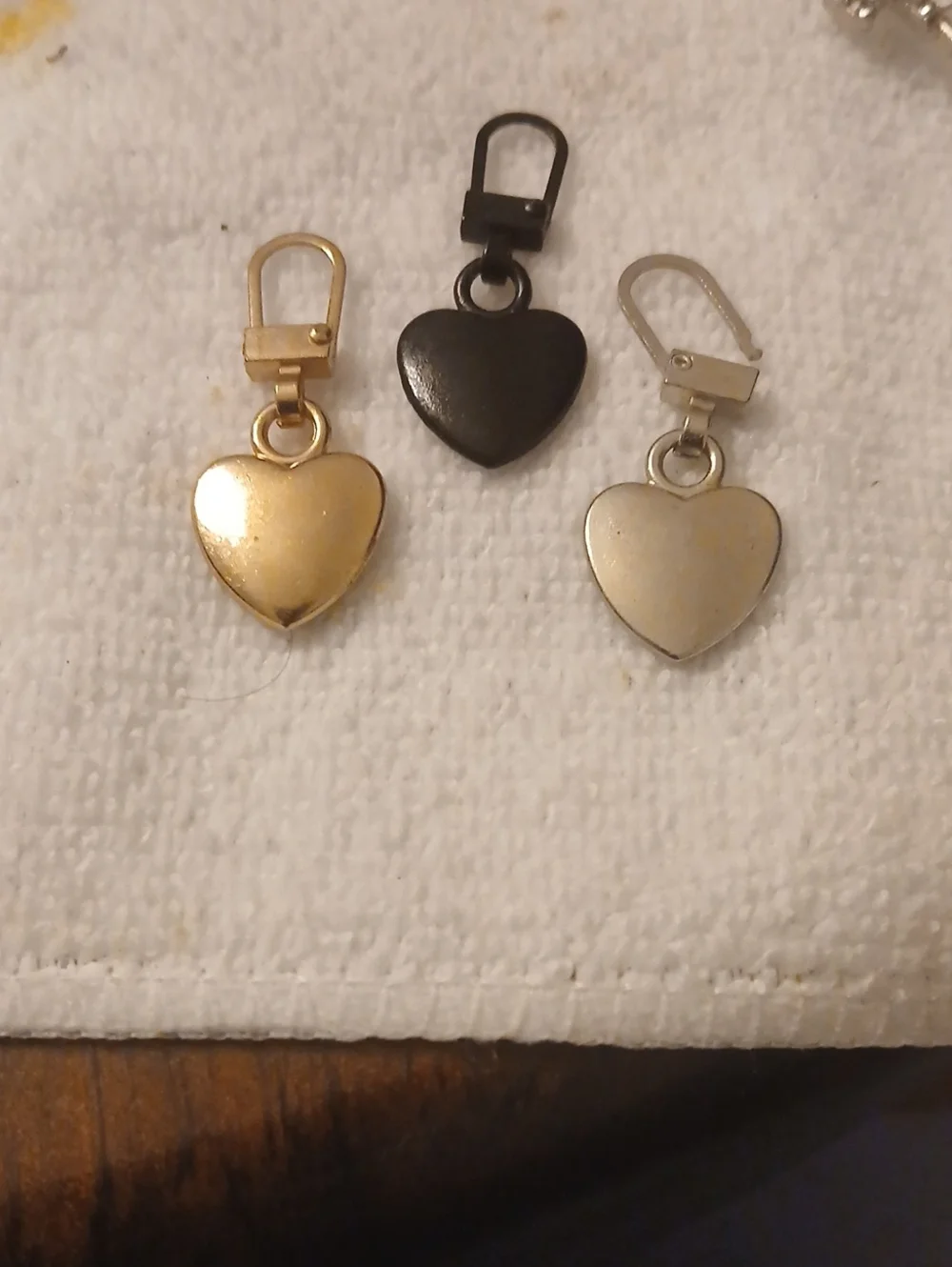 Heart Charm Clip-On Zipper Pull- Gold, Black, Silver